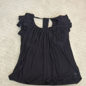 Wink Black Ruffled Cap Sleeve Blouse